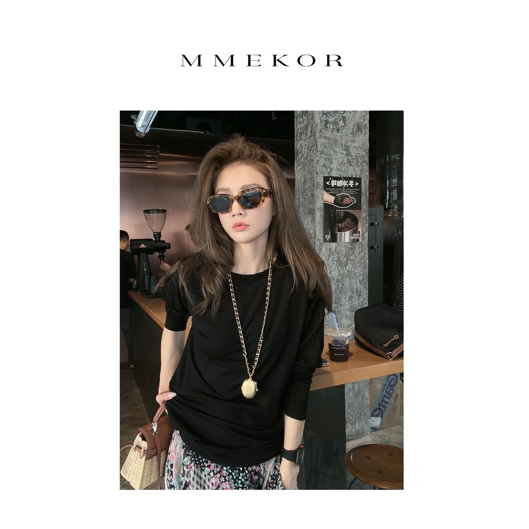MMEKOR“黑褶Tee”T恤 2025新款静奢老钱风百搭长袖 30079