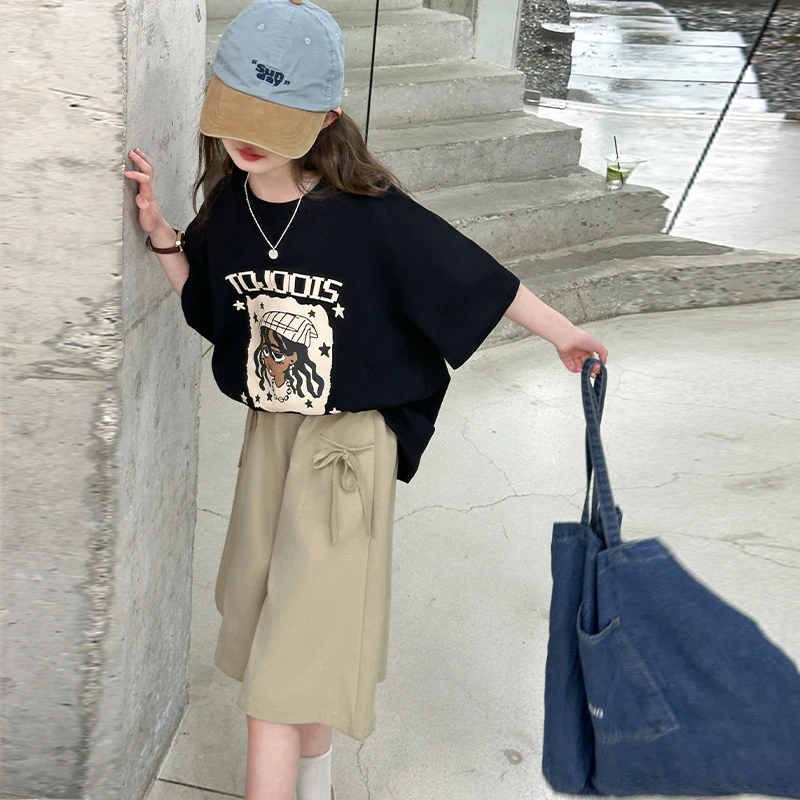 女童短袖t恤套装2025新款儿童洋气上衣女孩T恤中大童夏季体恤宽松