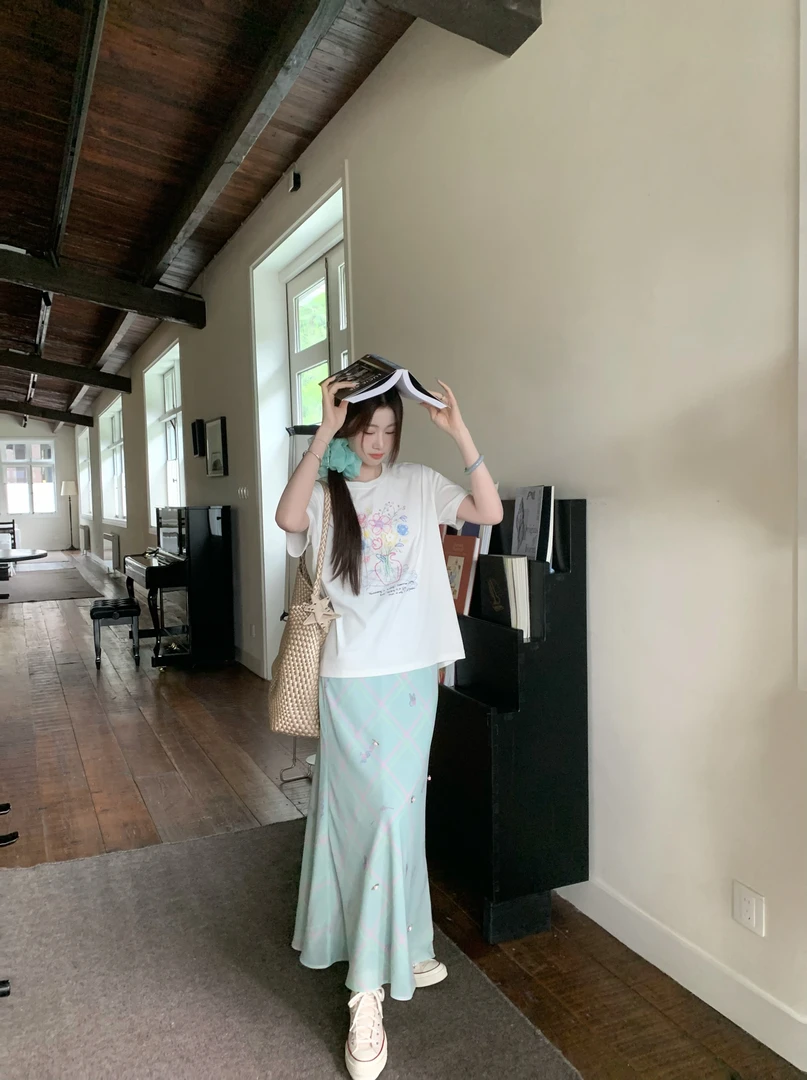 EIA一尧【少女日记】半裙轻氧夏日格纹立体花显瘦温柔慵懒ins气质裙