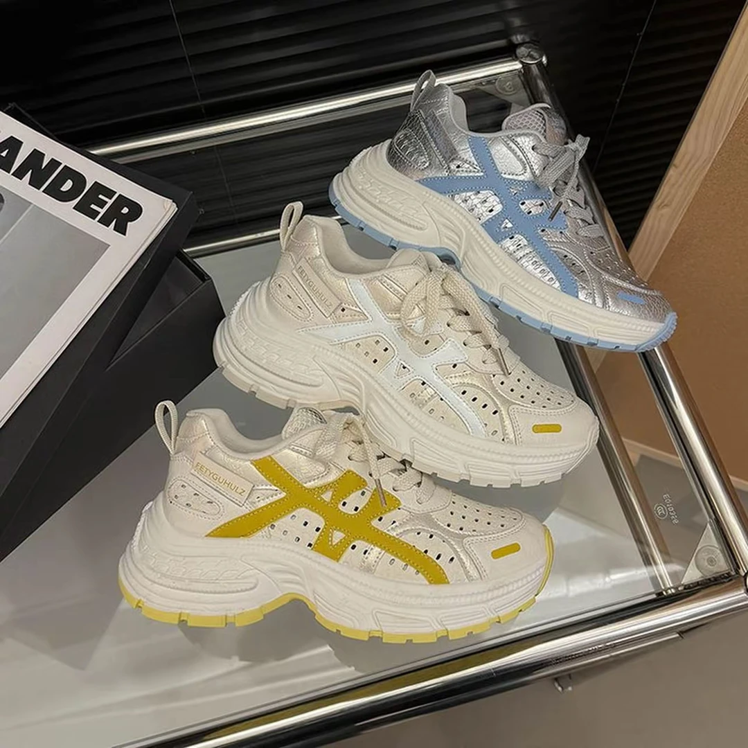 厚底老爹鞋女新款夏季镂空冲孔网面透气百搭小个子休闲运动鞋3886