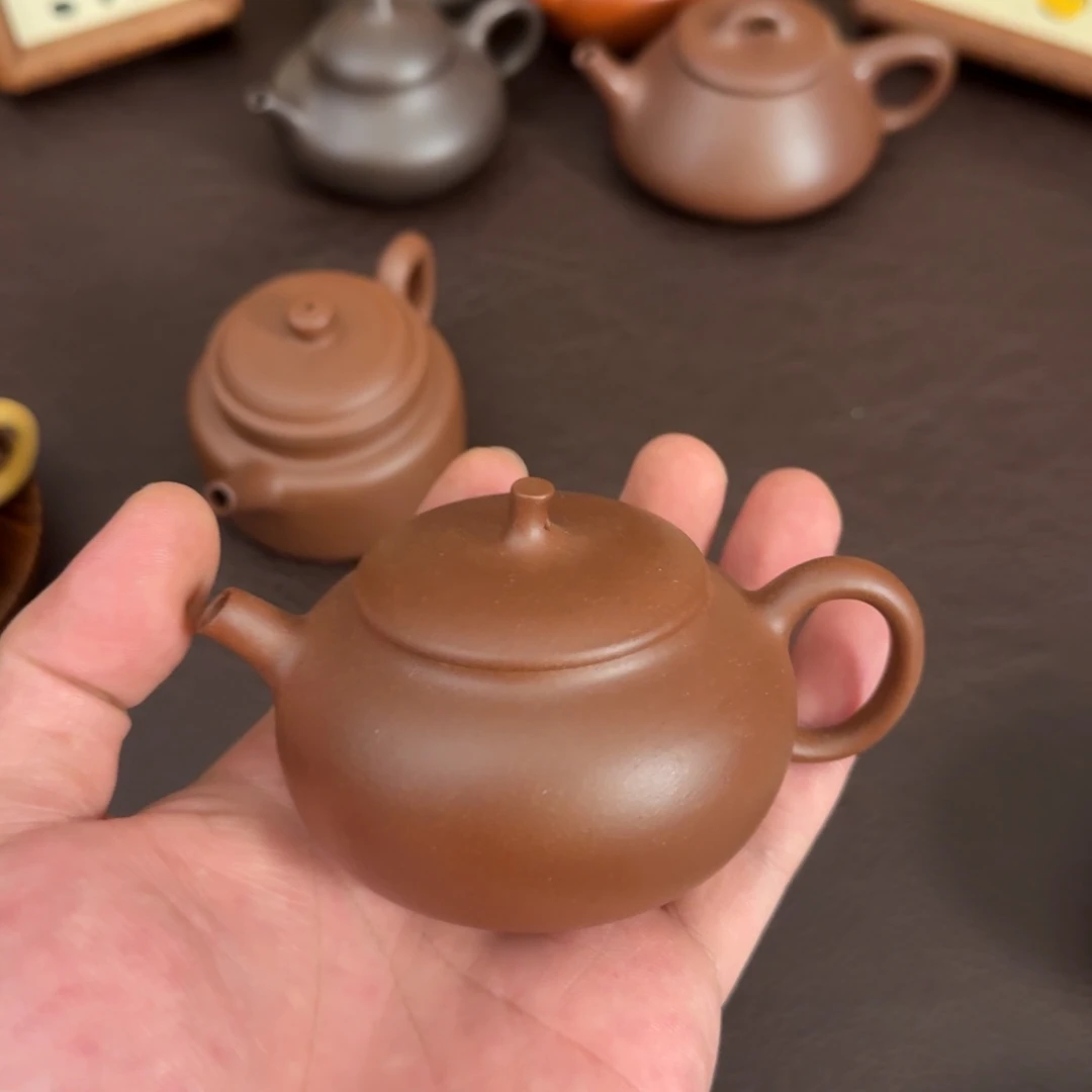 茶壶紫砂宜兴紫砂壶羊角山紫泥茄瓜