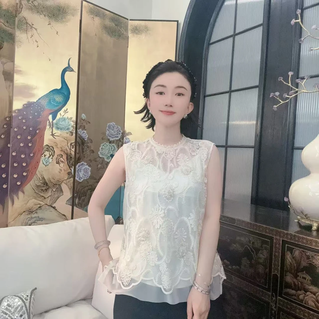 Betty Bairn【芙蓉美人】新中式蕾丝网纱背心25B-BW8932