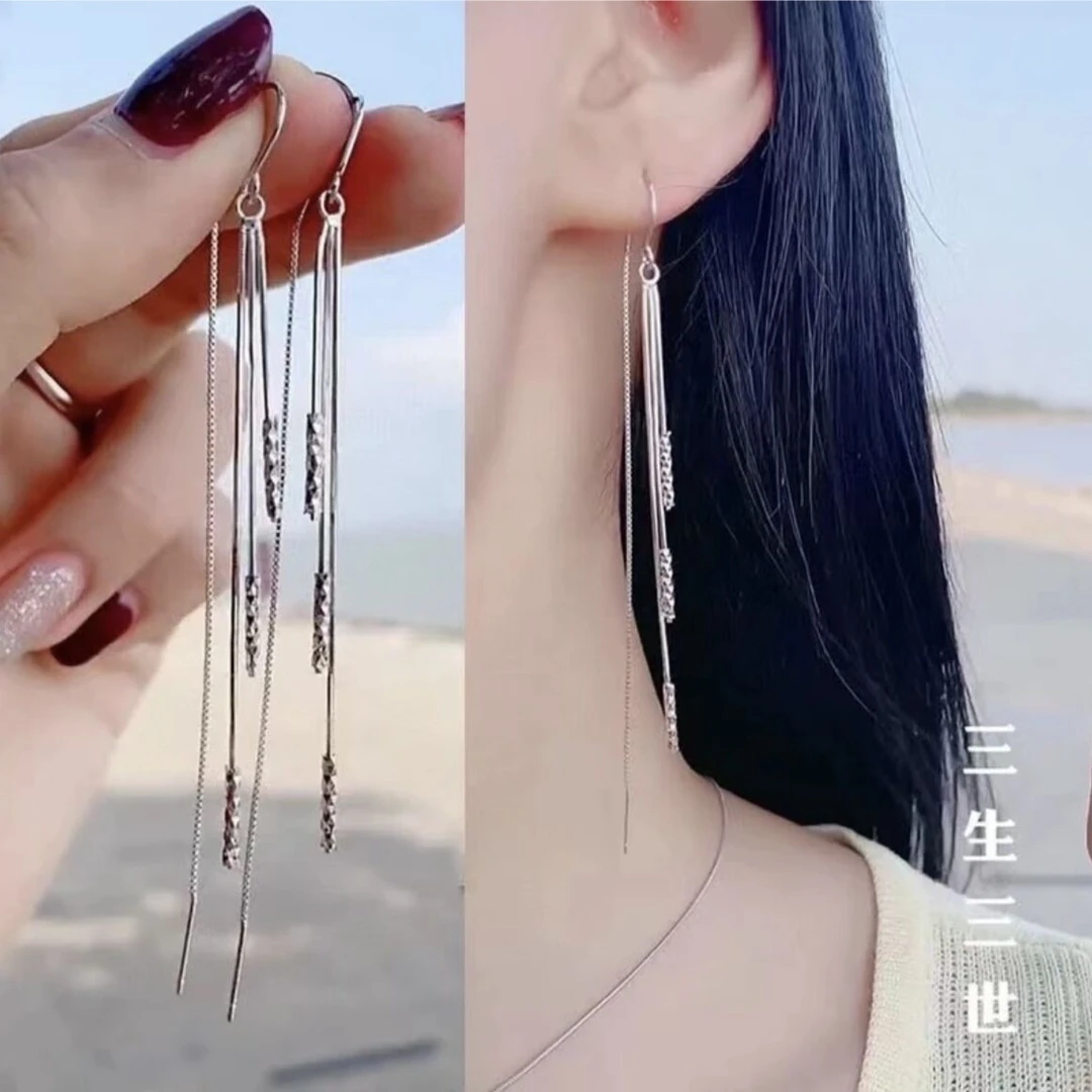 足银耳饰 三生三世流苏蛇骨耳线