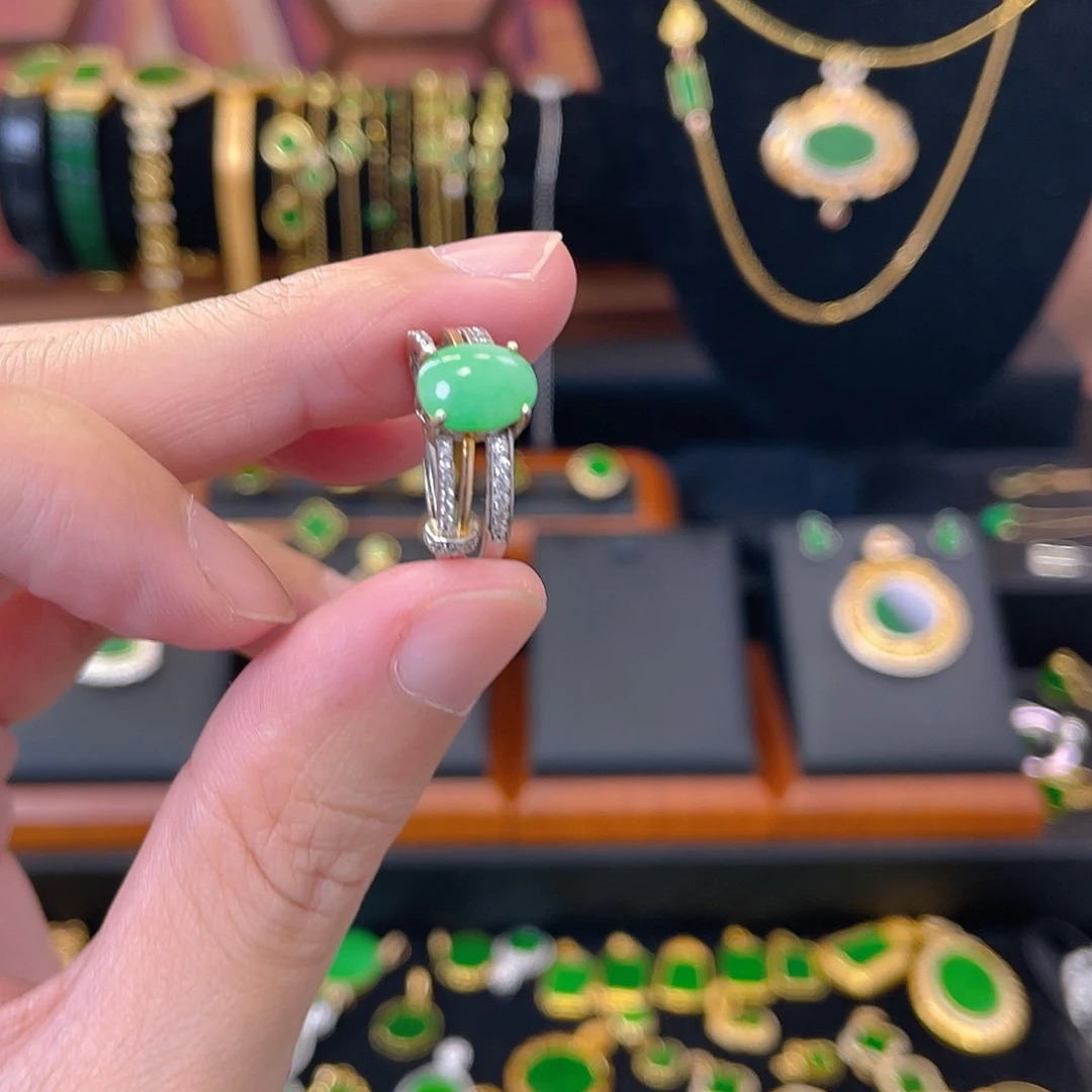 翡翠银S925镀金镶嵌戒指