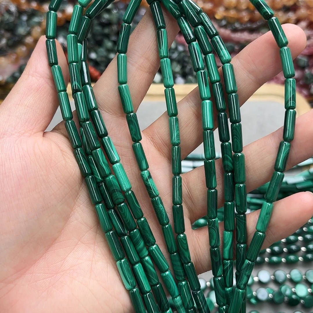 玛瑙/玉髓未镶嵌珠宝半成品4×12孔雀石圆管一条
