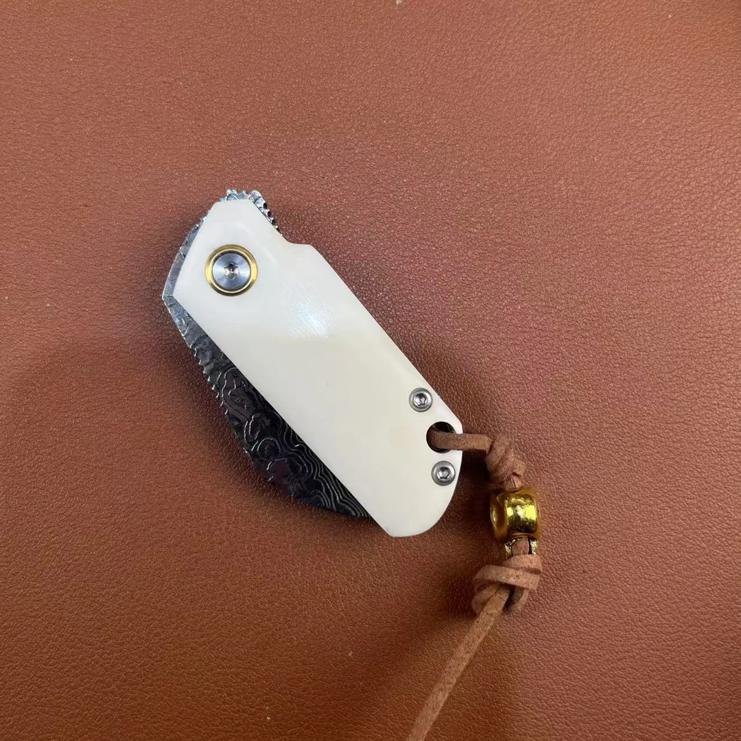 【众润】大马士革口袋刀手柄牛骨口袋刀