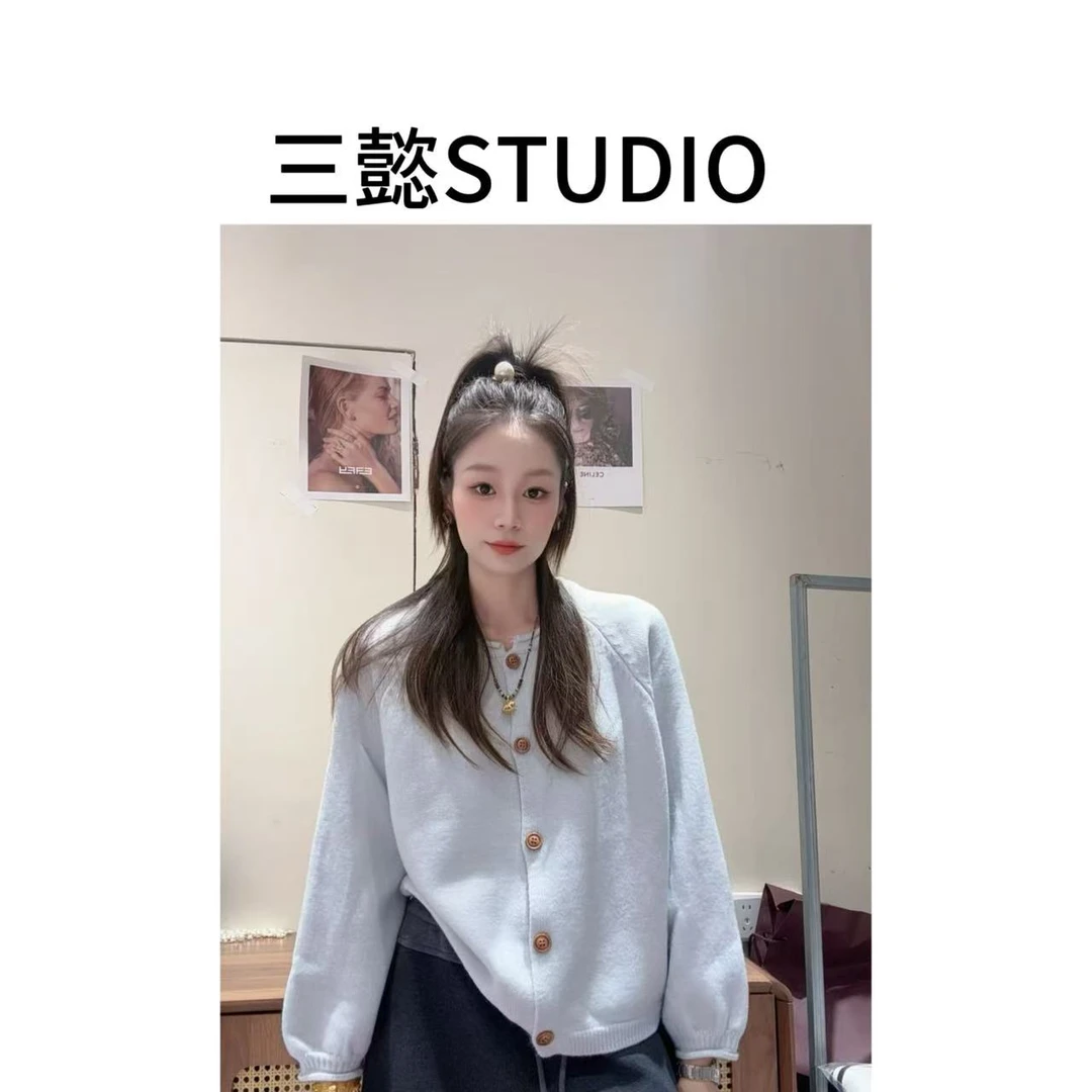 【三懿服饰】秋季新款气质长袖单排扣时尚百搭休闲纯色开衫1616