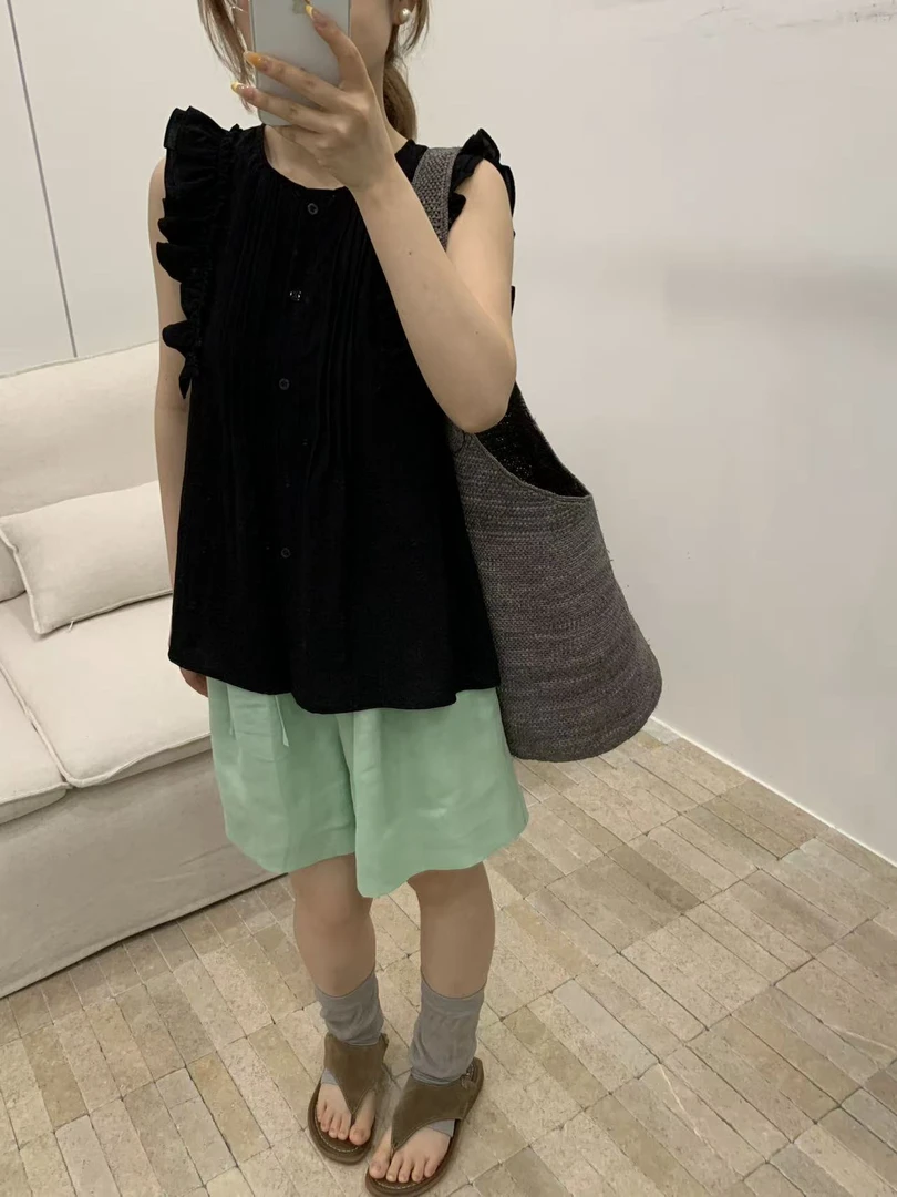 恩熙·夏款新款飞飞花边袖法式感工艺小衫7625