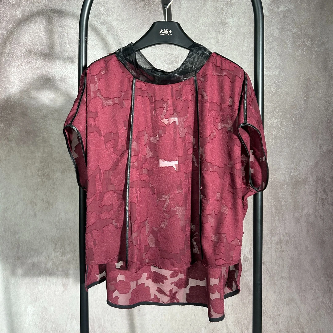 BF33006夏新中式宽松气质提花圆领镂空透气上衣高贵气质轻盈透气