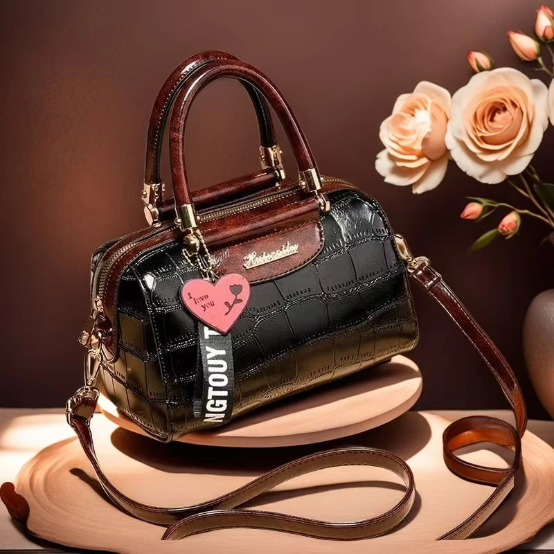 真皮质感包包女复古简约大容量手提包软皮中年妈妈包单肩包斜挎包