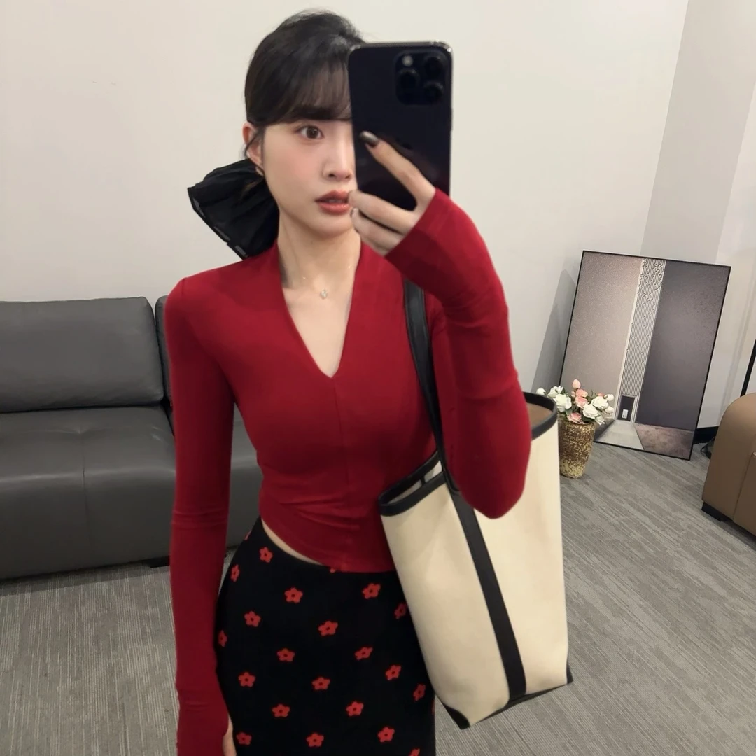 【OS&oneshow】冬季新款时尚高级红色套装气质显瘦上衣女半裙两件套