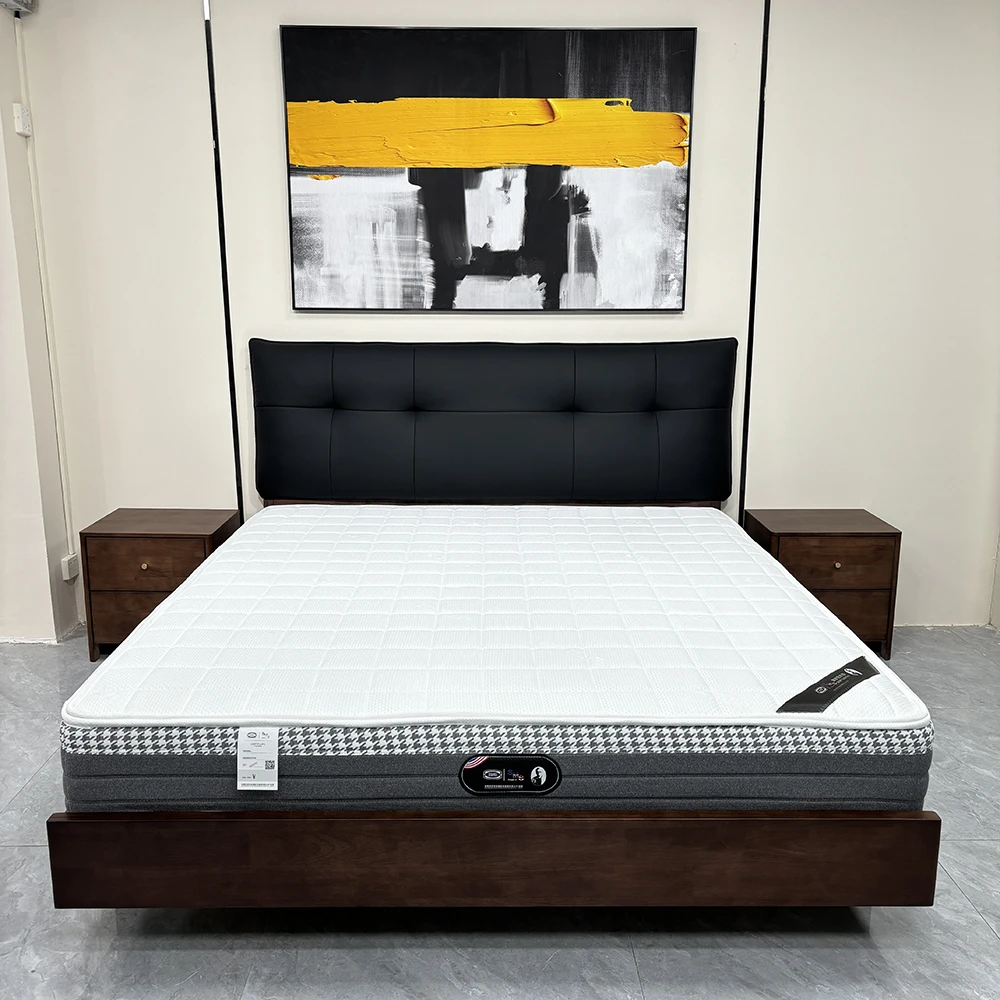 胡桃木1.5米全实木床简约主卧1.8米双人大床现代轻奢大黑牛皮床