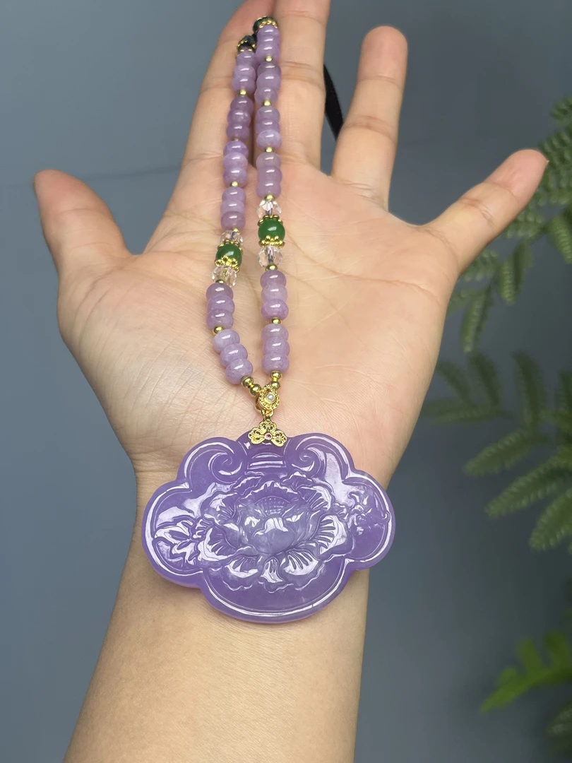 高货紫色如意项链吊坠