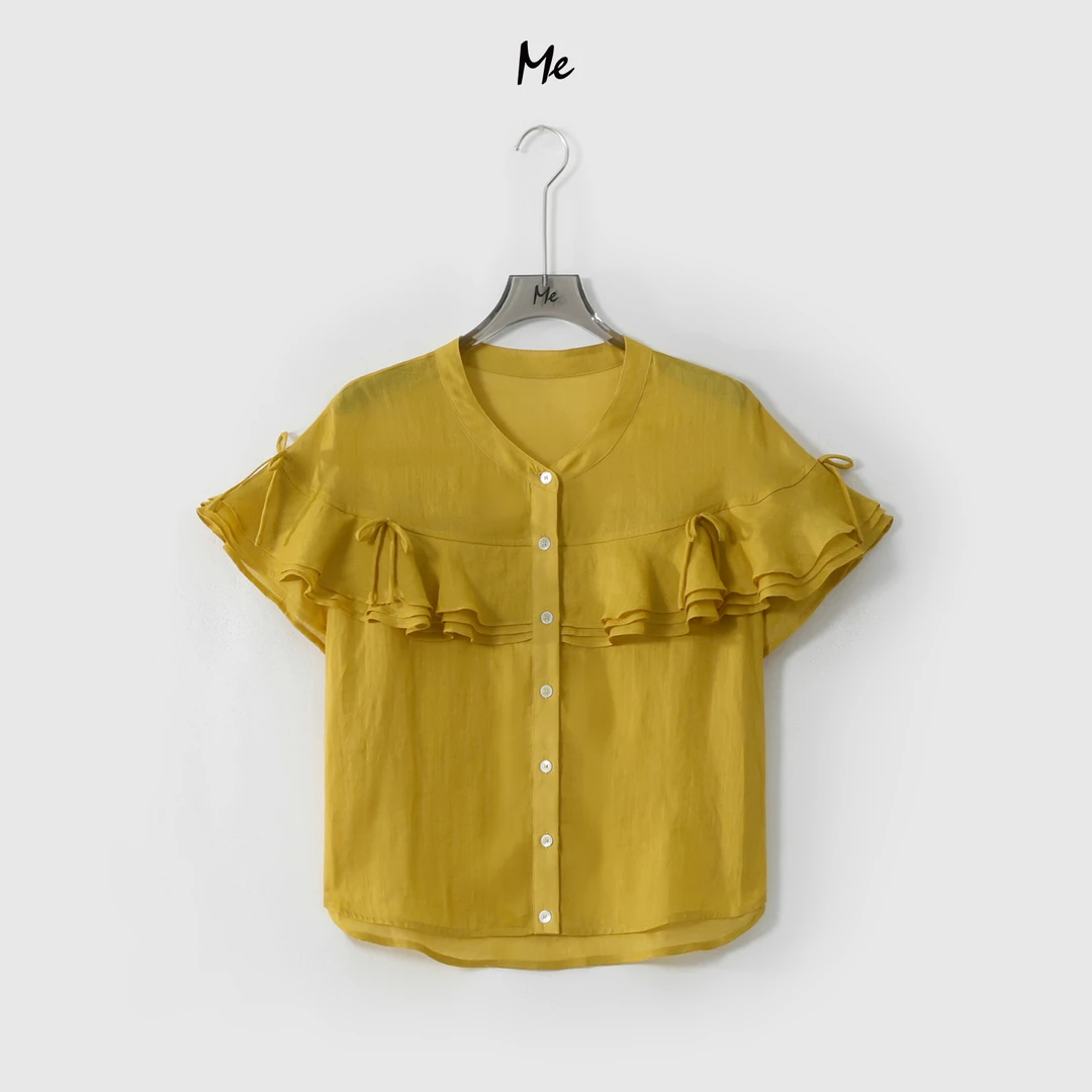 ME【100%苎麻莉莉安】荷叶边蝴蝶结显瘦舒适时尚百搭衬衫MESS5524