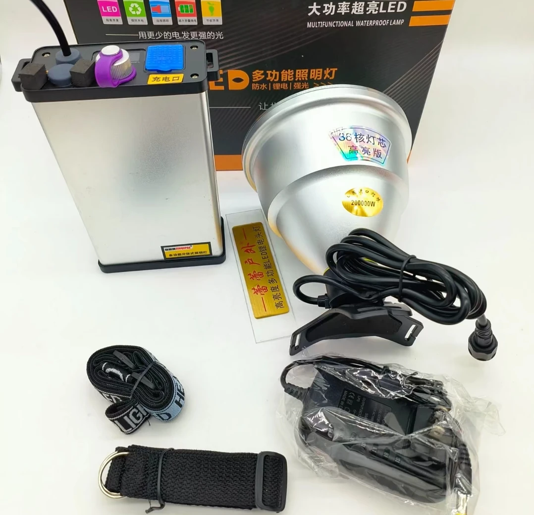 猎火*36核黄光200000大功率大光斑多功能分体式锂电头灯。
