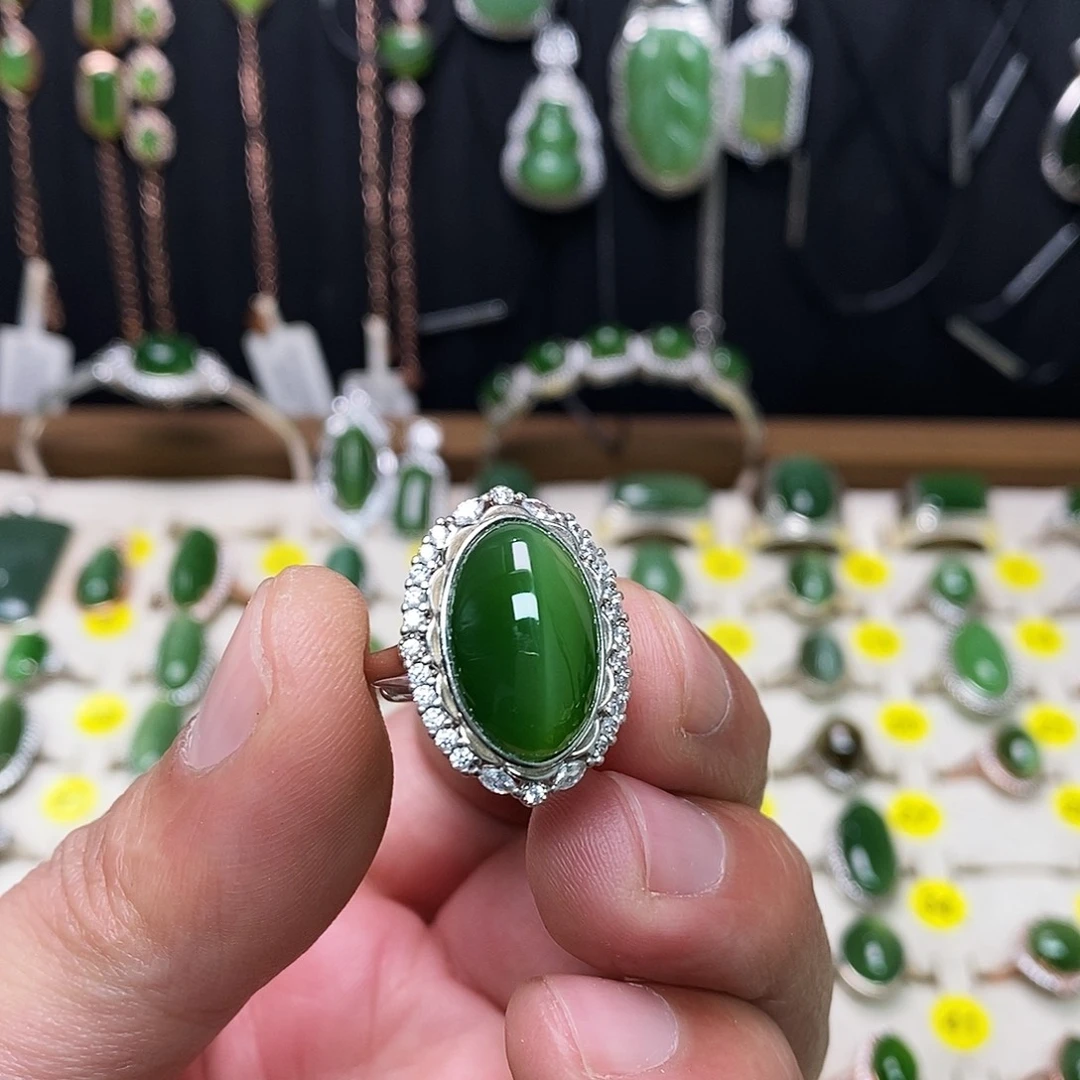 和田玉（碧玉）银S925镶嵌戒指