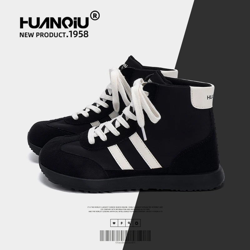 环球潮流高帮鞋女2025新款秋季时尚黑色靴子女百搭平底德训板鞋女