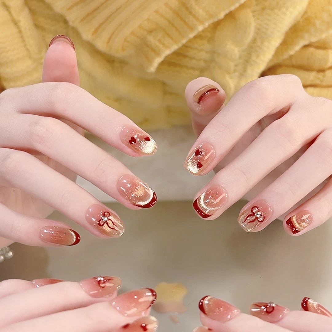 【甜心法式 】法式猫眼款穿戴甲 定制美甲贴片10片手工甲片