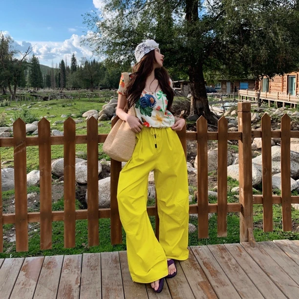 058-NO退NO换【柠檬糖】显白阔腿简约显瘦长裤纯色休闲裤