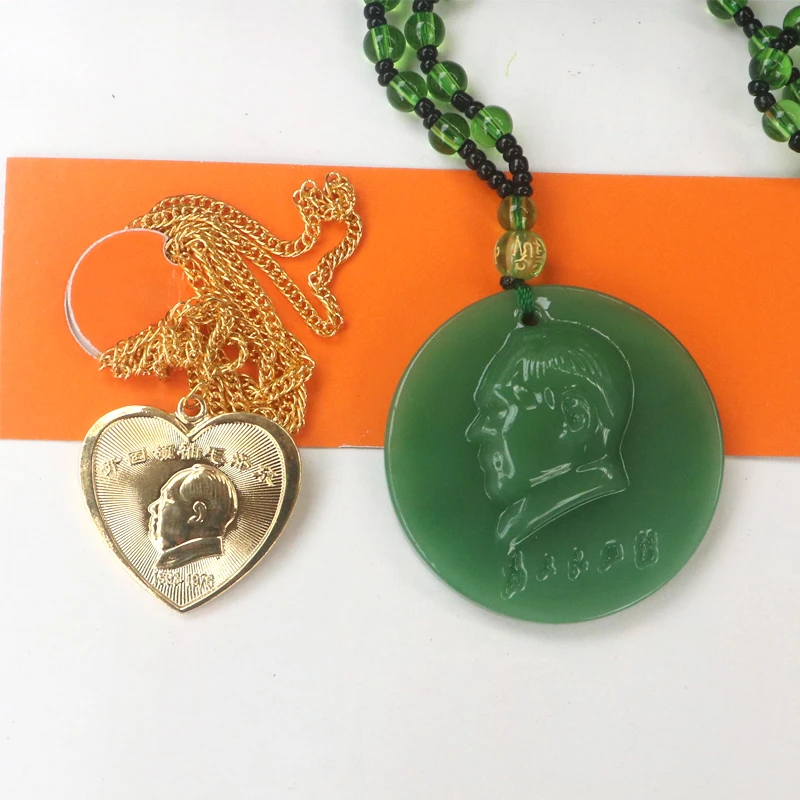 非金属玻璃项链 伟人仿玉绿色项坠链子百搭装饰心型吊坠项链车挂
