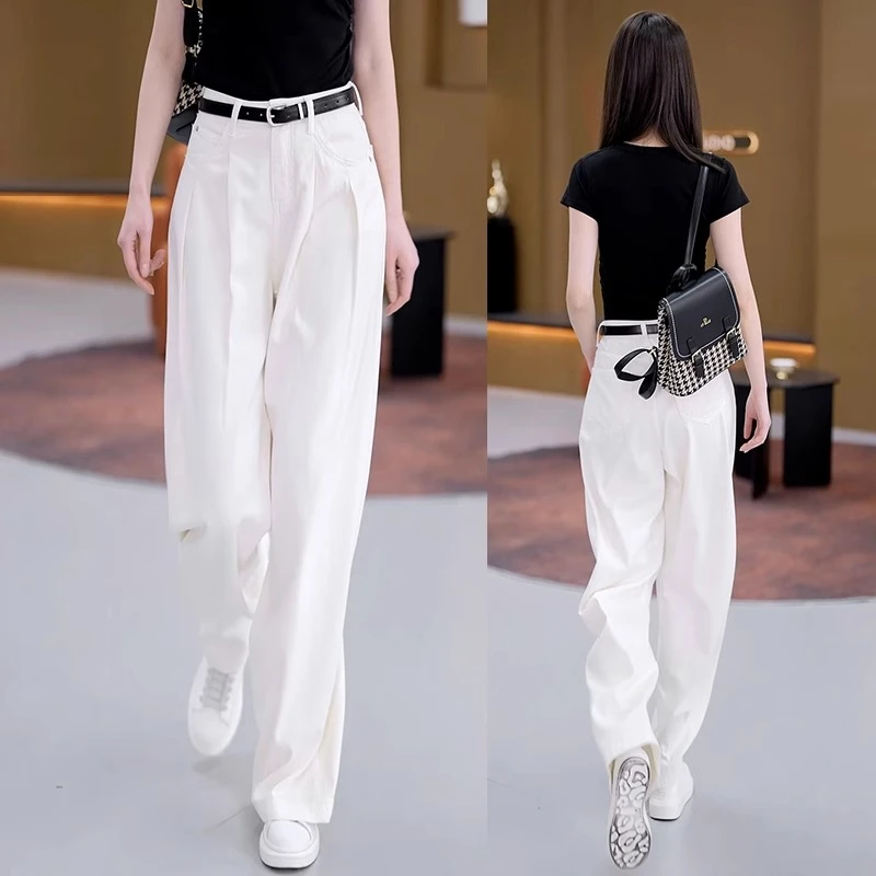 天丝阔腿裤女2025新款裤子宽松bf慵懒风休闲裤高腰大码垂感直筒裤