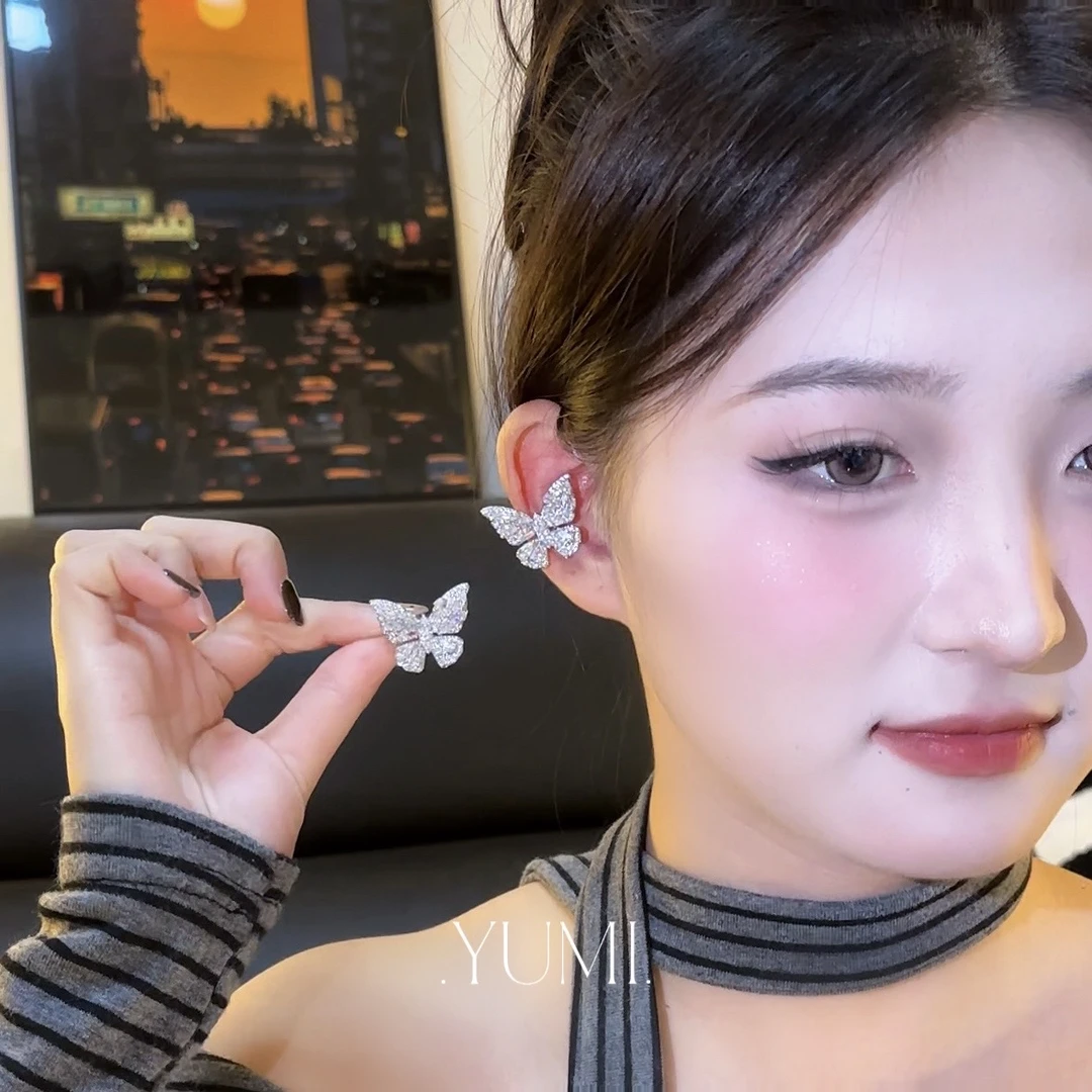 铜合金合成锆石耳饰 锆石蝴蝶耳夹无耳洞高级氛围感耳饰女耳骨夹