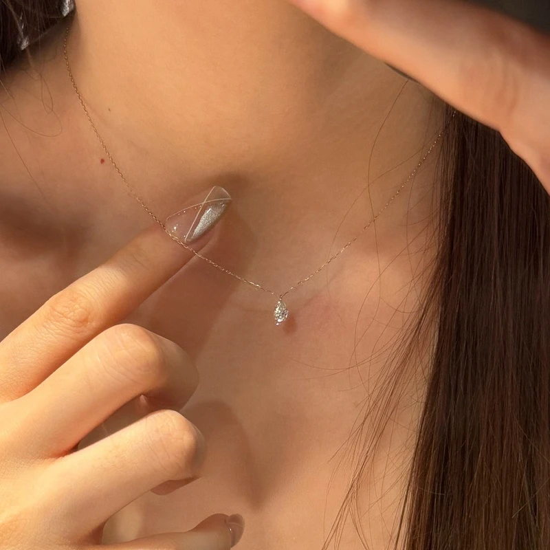 卡柒 铜合金项链 人鱼之泪超闪锆石水滴项链小众设计清冷感锁骨链