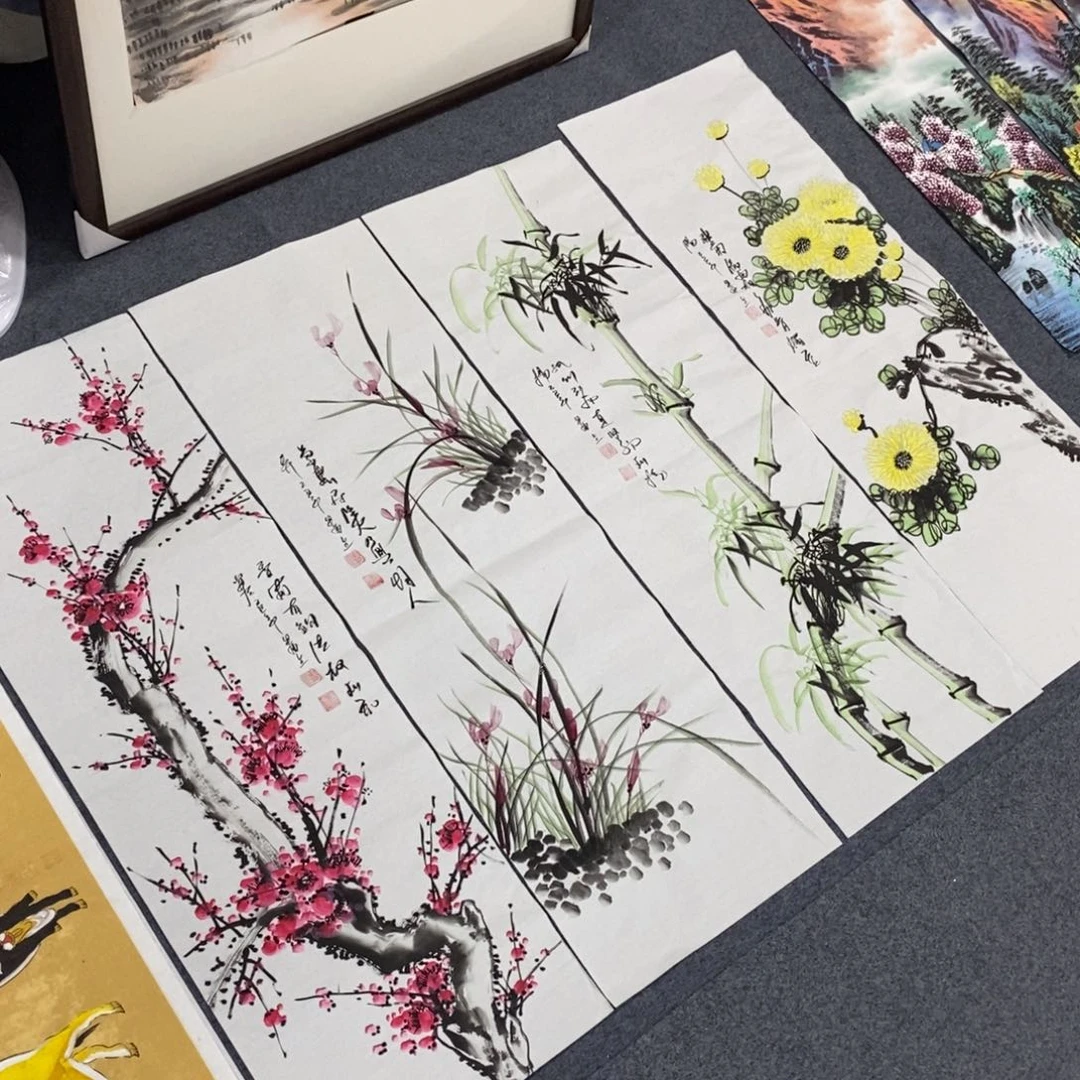 国画尺寸110✖️35一套四张手绘梅兰竹菊