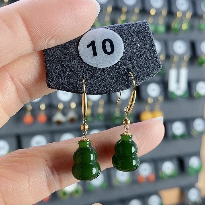 和田玉耳饰18K金镶嵌