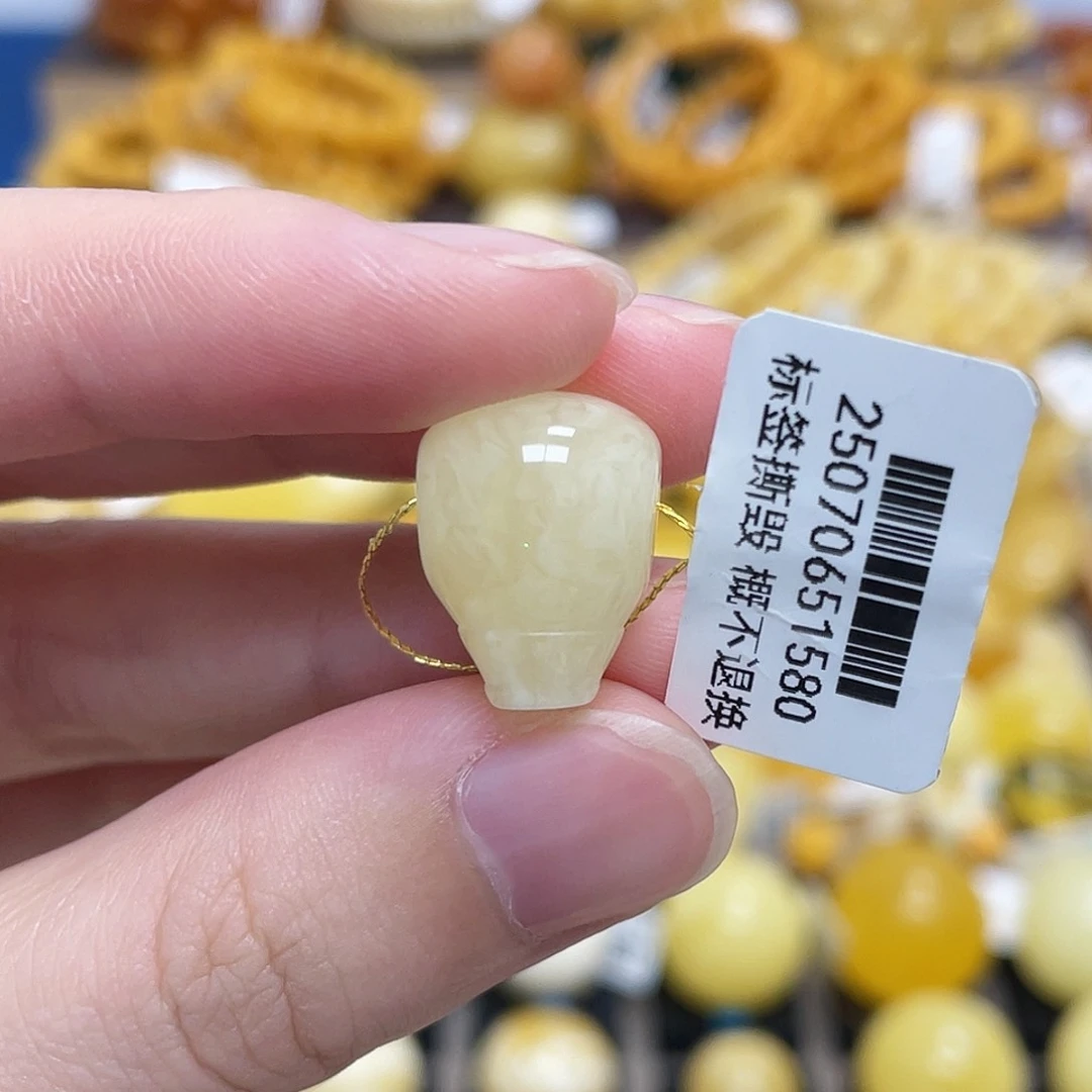 蜜蜡未镶嵌珠宝奇石三通满蜜虎皮妖花12.6m m