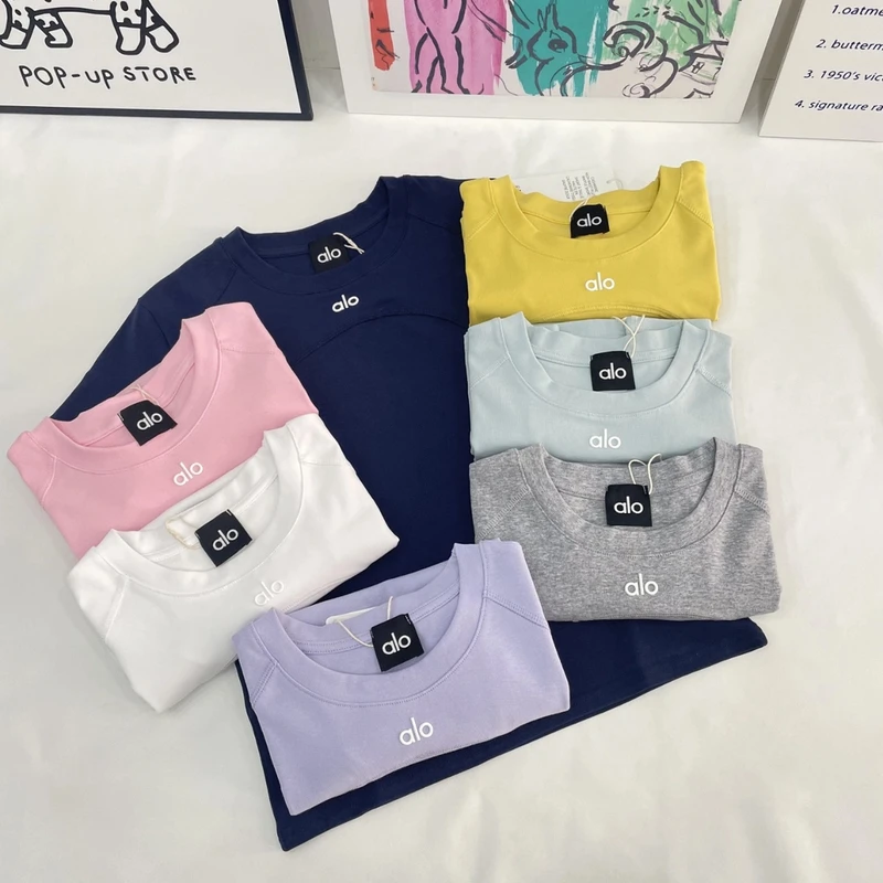 【alo瑜伽短袖】韩系运动休闲百搭纯色圆领时尚夏季T恤上衣女