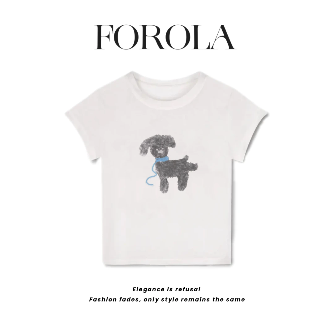 FOROLA 『小狗 』2025设计师新款女T恤时尚减龄上衣