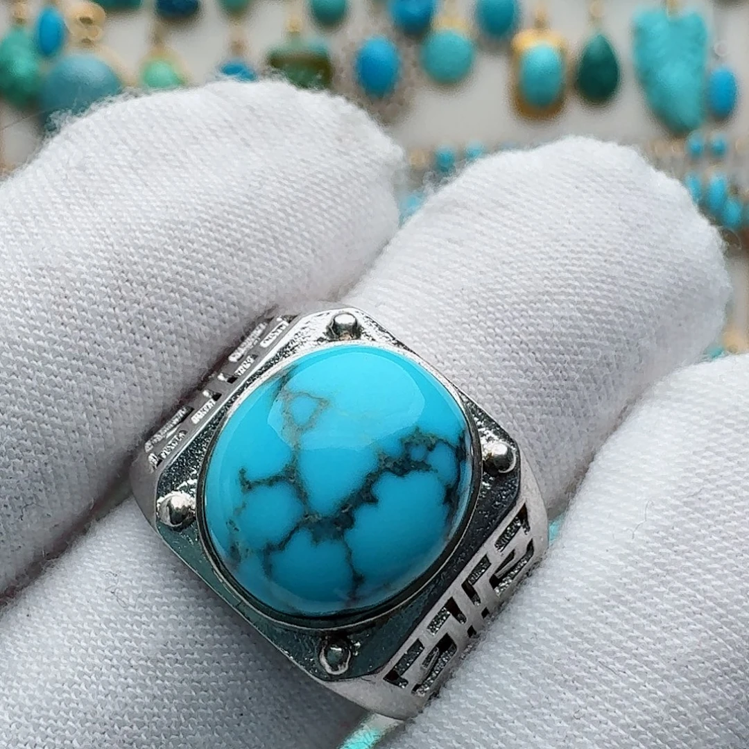 绿松石银S925镶嵌戒指