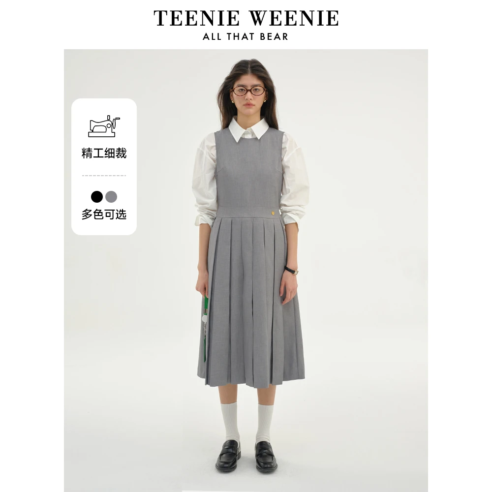 TeenieWeenie小熊2024年无袖长款修身连衣裙百褶裙女TTOW246306N