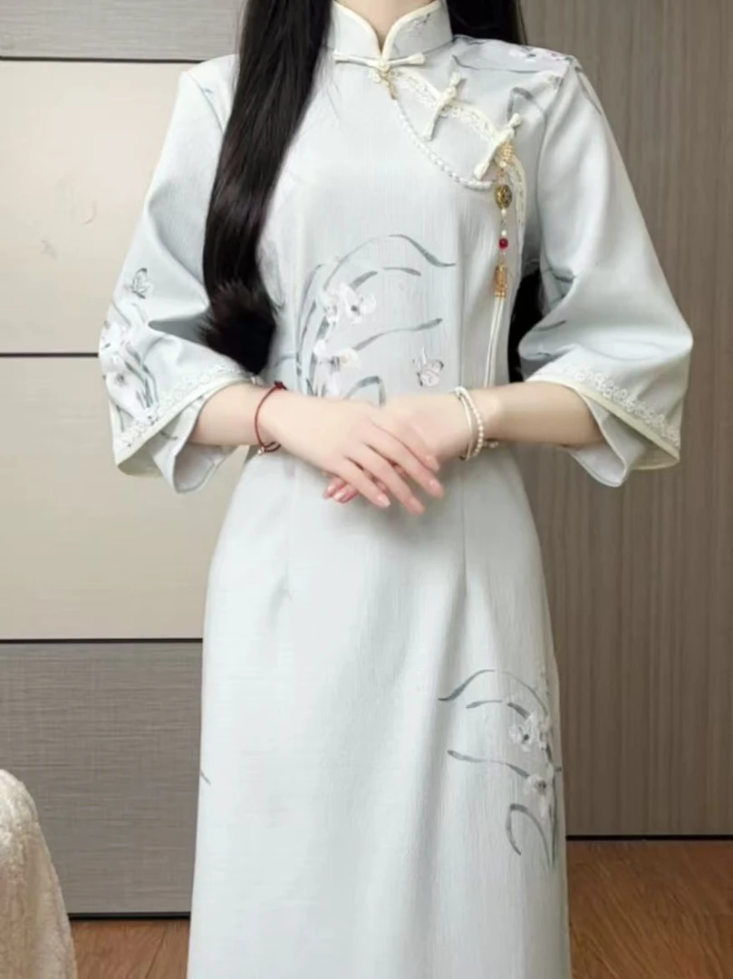 【忘忧草】上上签 2025春夏新款碎花淑女范倒大袖改良旗袍日常优雅