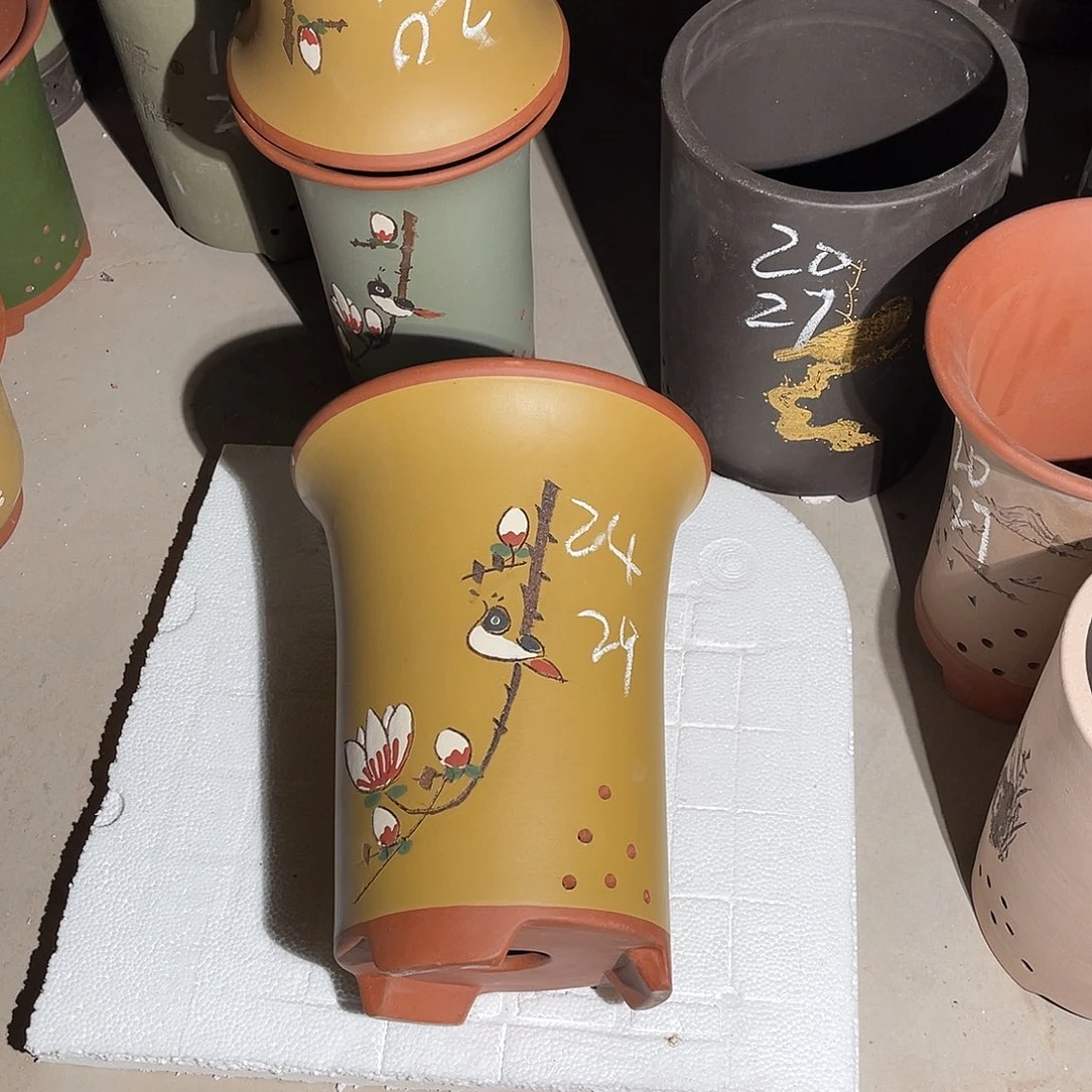 紫砂喜上枝头特大号一个黄色飘