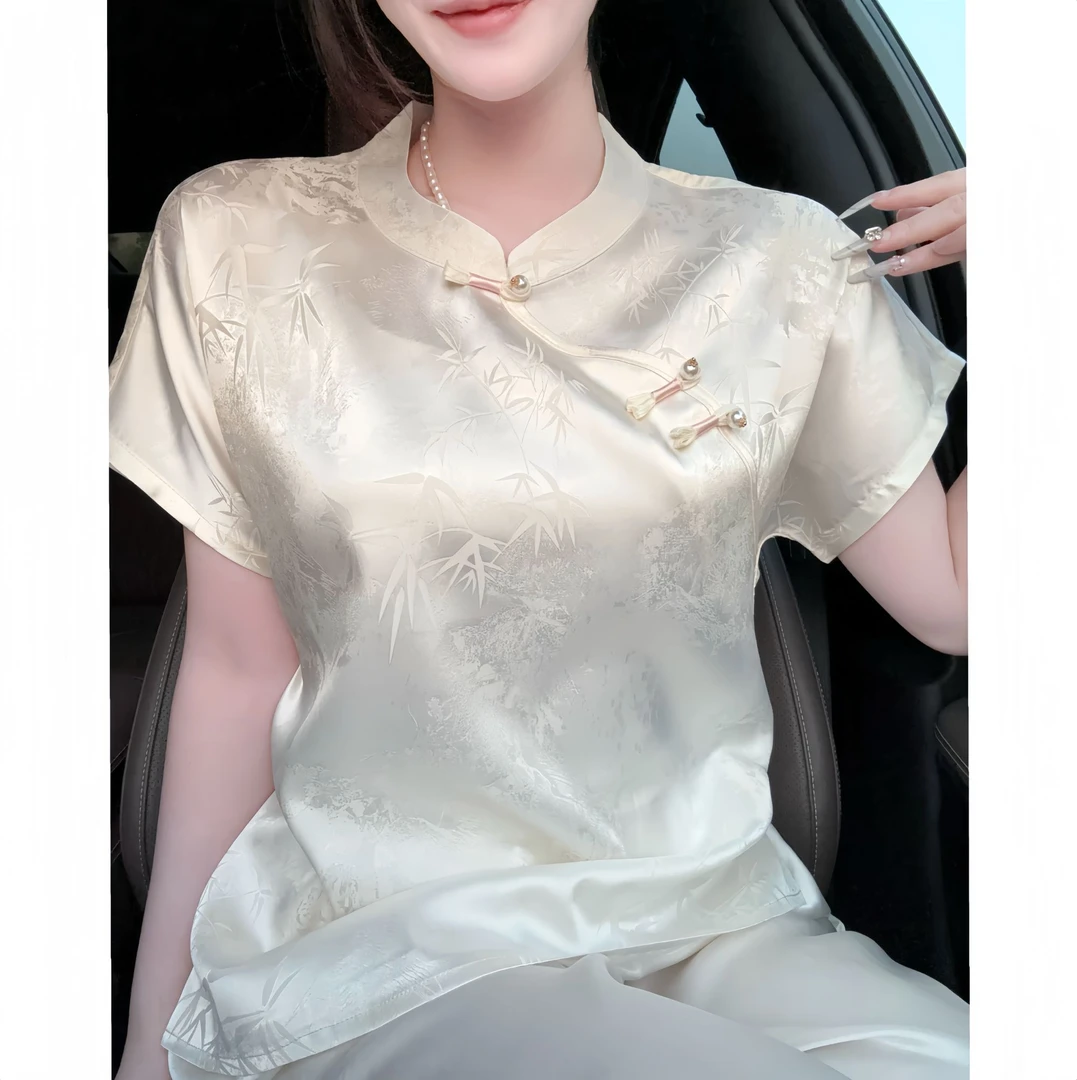 【浮香】T恤透气中国风优雅提花吸汗时尚短袖新中式
