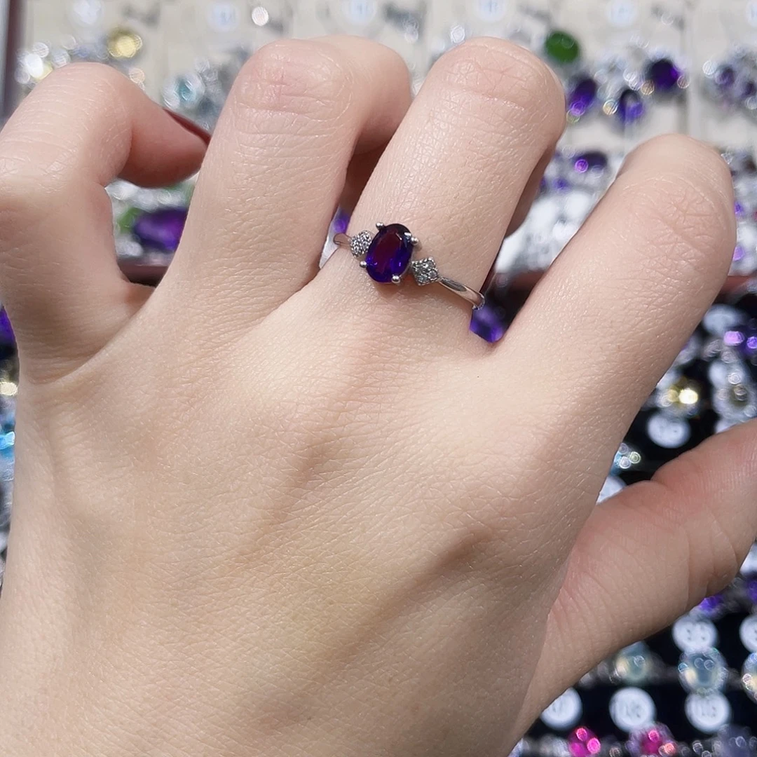 戒指银S925镶嵌紫晶戒指