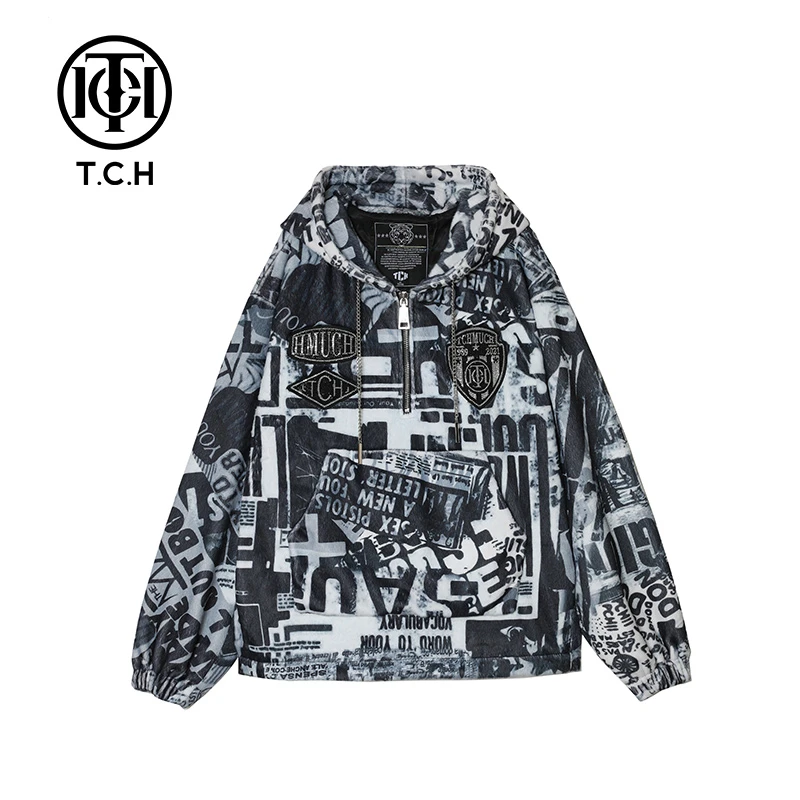 TCH服饰店播-潮牌翅膀涂鸦烫钻潮酷外套T214126027