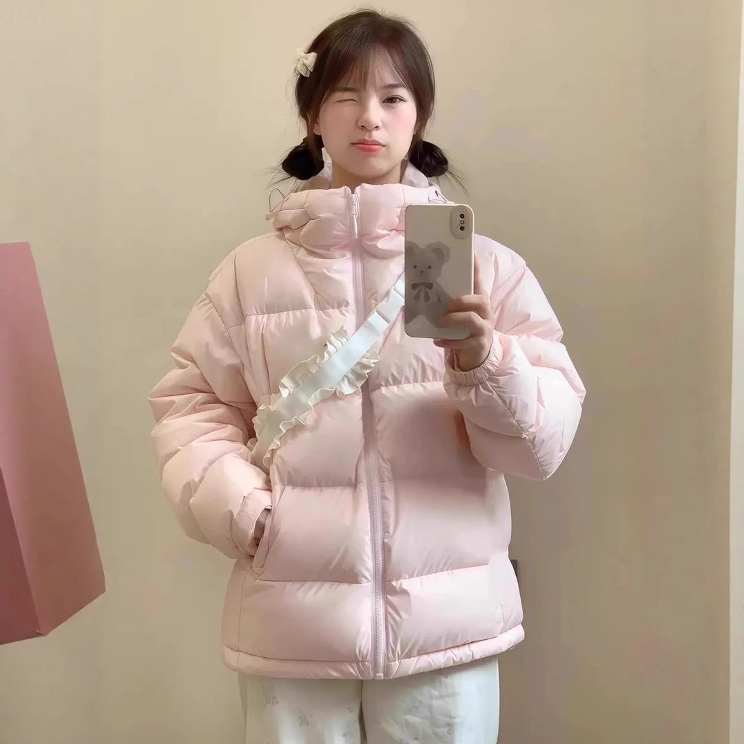 黑色短款羽绒棉服女2025冬季新款连帽情侣面包服保暖加厚棉袄外套