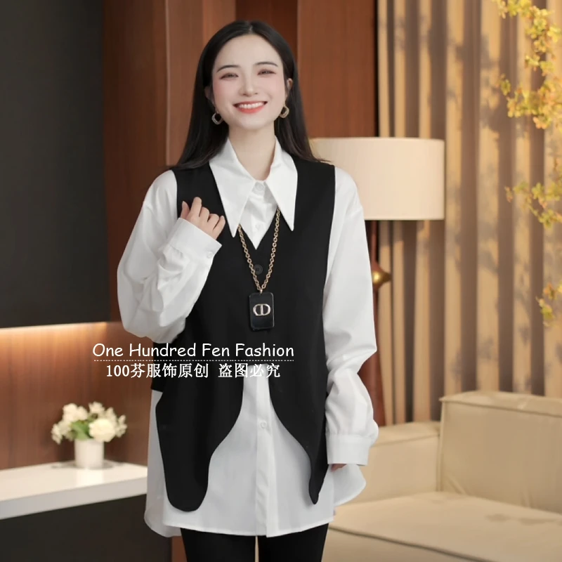 不规则无袖马甲叠穿2025新款遮肚减龄翻领百搭衬衫女