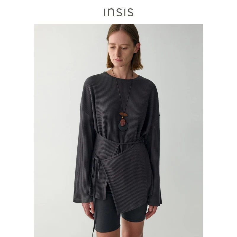 INSISFEMME有机棉罗纹围裹式长袖T恤FN25111004