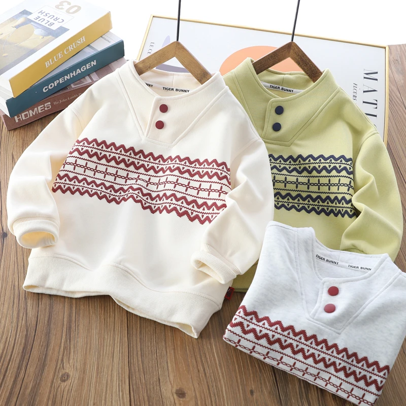 男童立领卫衣春秋新款儿童装时尚民族风印花上衣中大童休闲百搭