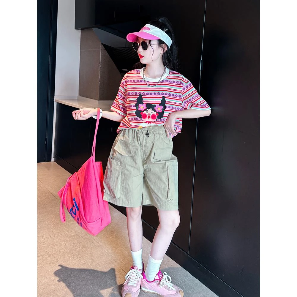 女童短裤外穿夏薄款2025新款儿童速干工装中裤洋气女大童夏装套装