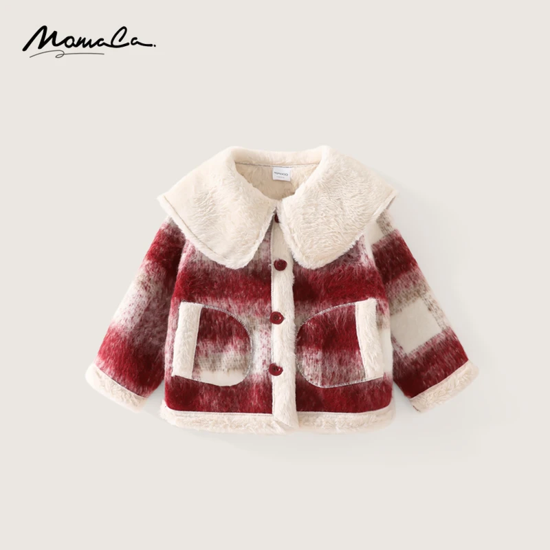 MOMOCO冬季新款女童格子时尚甜美毛呢外套75830126003