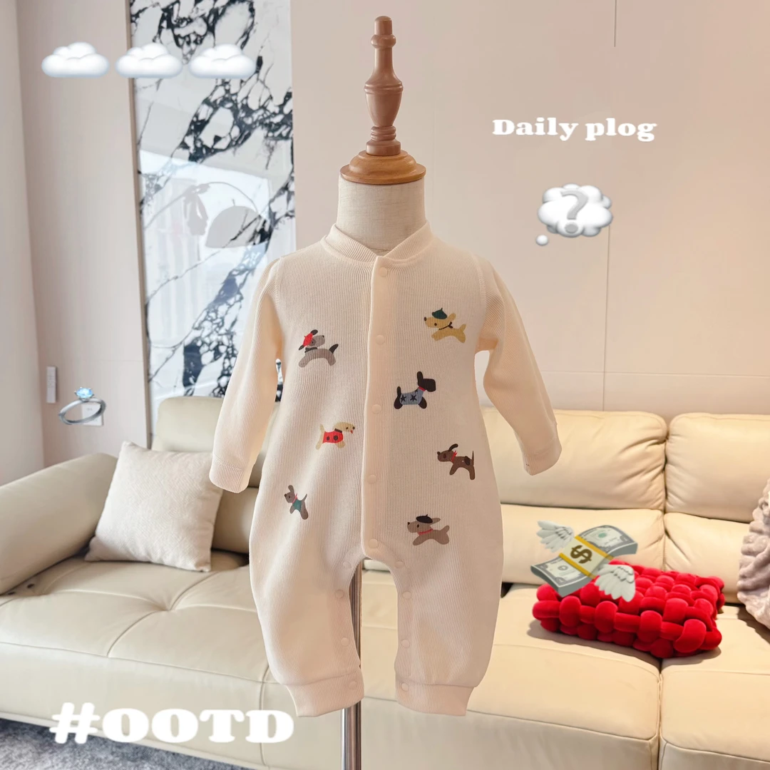 春秋小狗长袖婴儿连体衣儿春季可爱卡通宝宝爬服超萌幼儿衣服