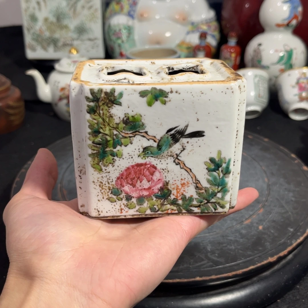 摆件浅洚彩画面笔洗