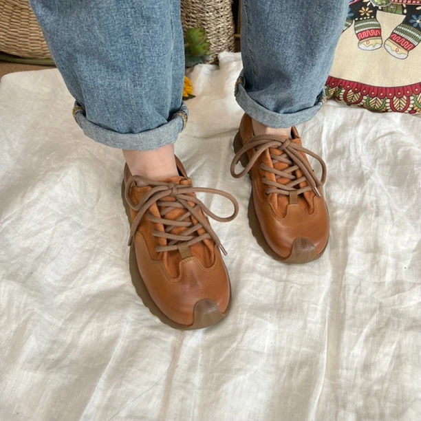 慕云手工新款春秋季阿甘鞋时尚百搭复古休闲平底真皮女鞋932-10