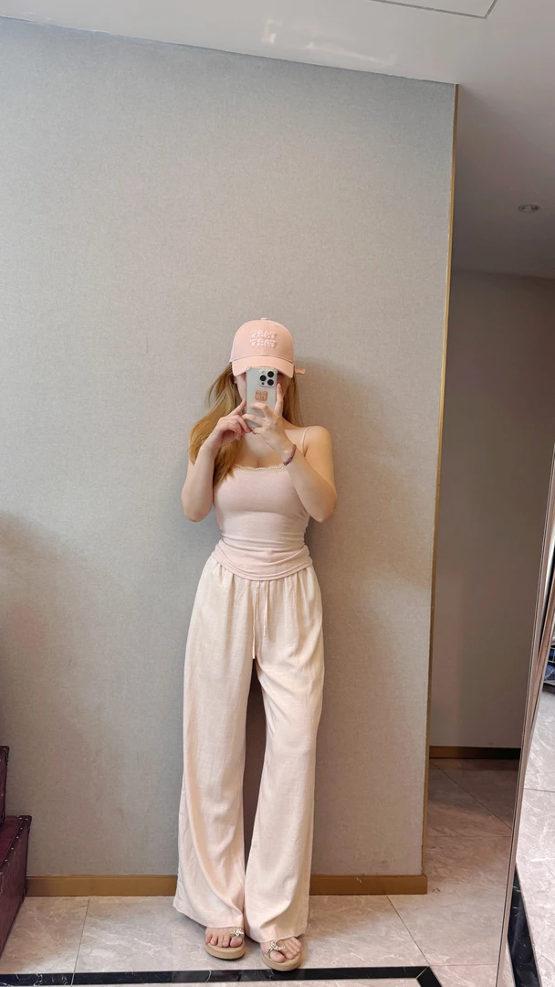 TSmall/窄版阔腿裤/小个子定制松弛气质藏青&粉色亚麻裤