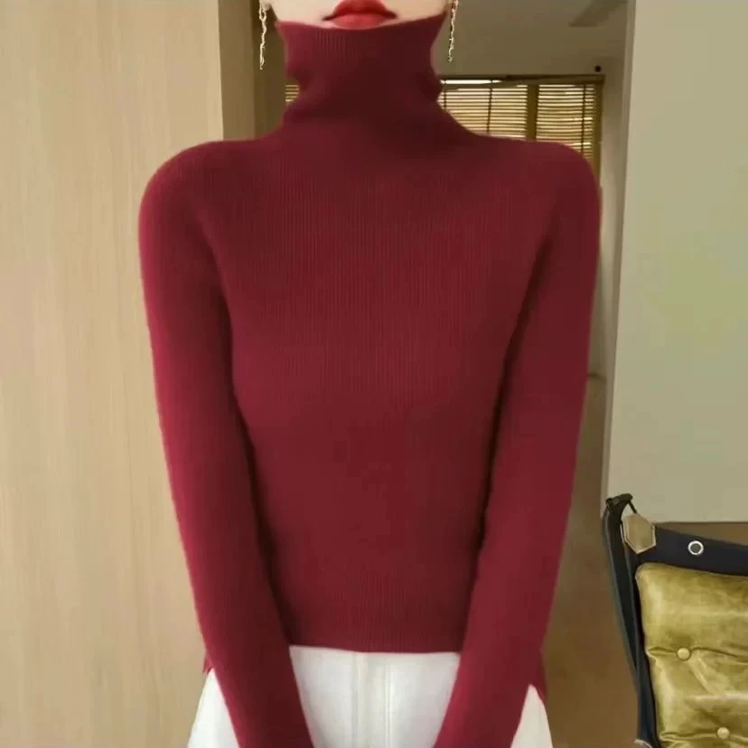 【一线成衣】冬季加厚新款针织高领毛衫女修身显瘦柔软针织打底衫